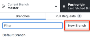 Image is a screenshot highlighting the New Branch button.