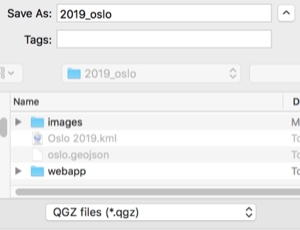 Image is a screenshot showing the location and file type for saving QGIS projects